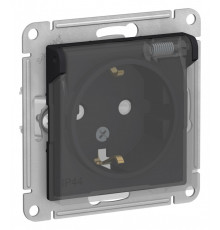 AQUA РОЗЕТКА с заземлением со шторками, с прозрач. крышкой 16А, IP44, механизм Systeme Electric AtlasDesign, Карбон