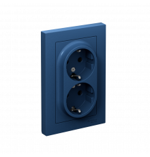 РОЗЕТКА двойная с заземлением со шторками, 16А, в сборе Systeme Electric AtlasDesign, Аквамарин