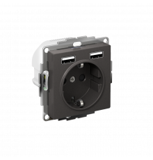 РОЗЕТКА 16А c 2 USB A+A, 5В/2,4А, 2х5В/1,2А, механизм Systeme Electric AtlasDesign, Базальт