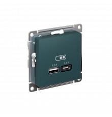 USB РОЗЕТКА А+С, 5В/2,4А, 2х5В/1,2А, механизм Systeme Electric AtlasDesign, Изумруд