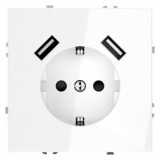 Электрическая розетка с зарядкой USB A+A, 3.2А S70, USB type-A 5V, Электр. с USB, двойная, цвет - белый глянцевый