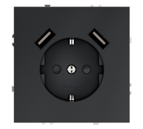 Электрическая розетка с зарядкой USB A+A, 3.2А S70, USB type-A 5V, Электр. с USB, двойная, цвет - графит