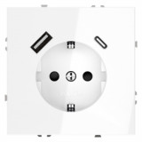 Электрическая розетка с зарядкой USB A+C, 3.2А S70, USB type-C 5V, USB type-A 5V, цвет - белый глянцевый
