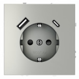 Электрическая розетка с зарядкой USB A+C, 3.2А S70, USB type-C 5V, USB type-A 5V, цвет - сталь