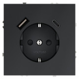 Электрическая розетка с зарядкой USB A+C, 3.2А S70, USB type-C 5V, USB type-A 5V, цвет - графит