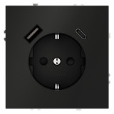 Электрическая розетка с зарядкой USB A+C, 3.2А S70, USB type-C 5V, USB type-A 5V, цвет - черный матовый