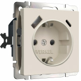 Розетка с заземлением, шторками и USB тип A+C Werkel, айвори матовый
