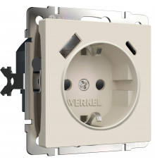 Розетка с заземлением, шторками и USB тип A+C Werkel, айвори матовый