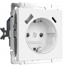 Розетка с заземлением, шторками и USB тип A+C Werkel, белый матовый