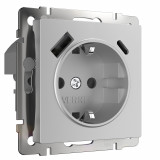Розетка с заземлением, шторками и USB тип A+C Werkel, серебряный
