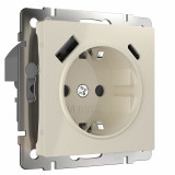 Розетка с заземлением, шторками и USB тип A+C Werkel, слоновая кость